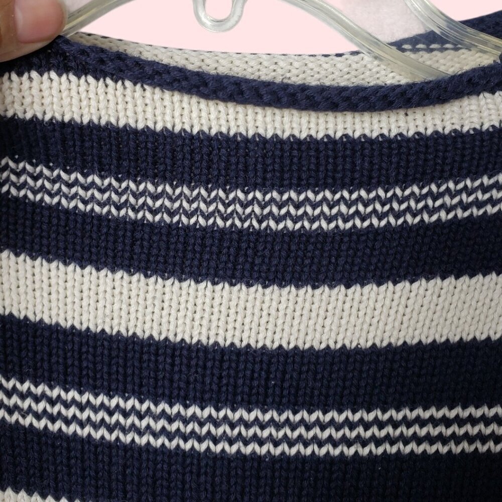 Laura Ashley Navy & White Striped Cotton Sweater Button Shoulder Womens Medium - Picture 6 of 12